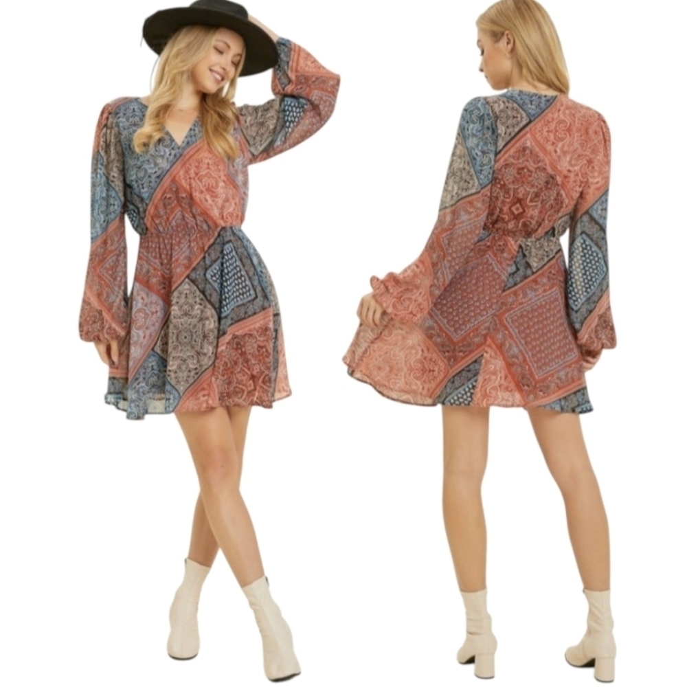 Heyson Bohemia Dress Large Flowy Peasant Baloon Sleeves